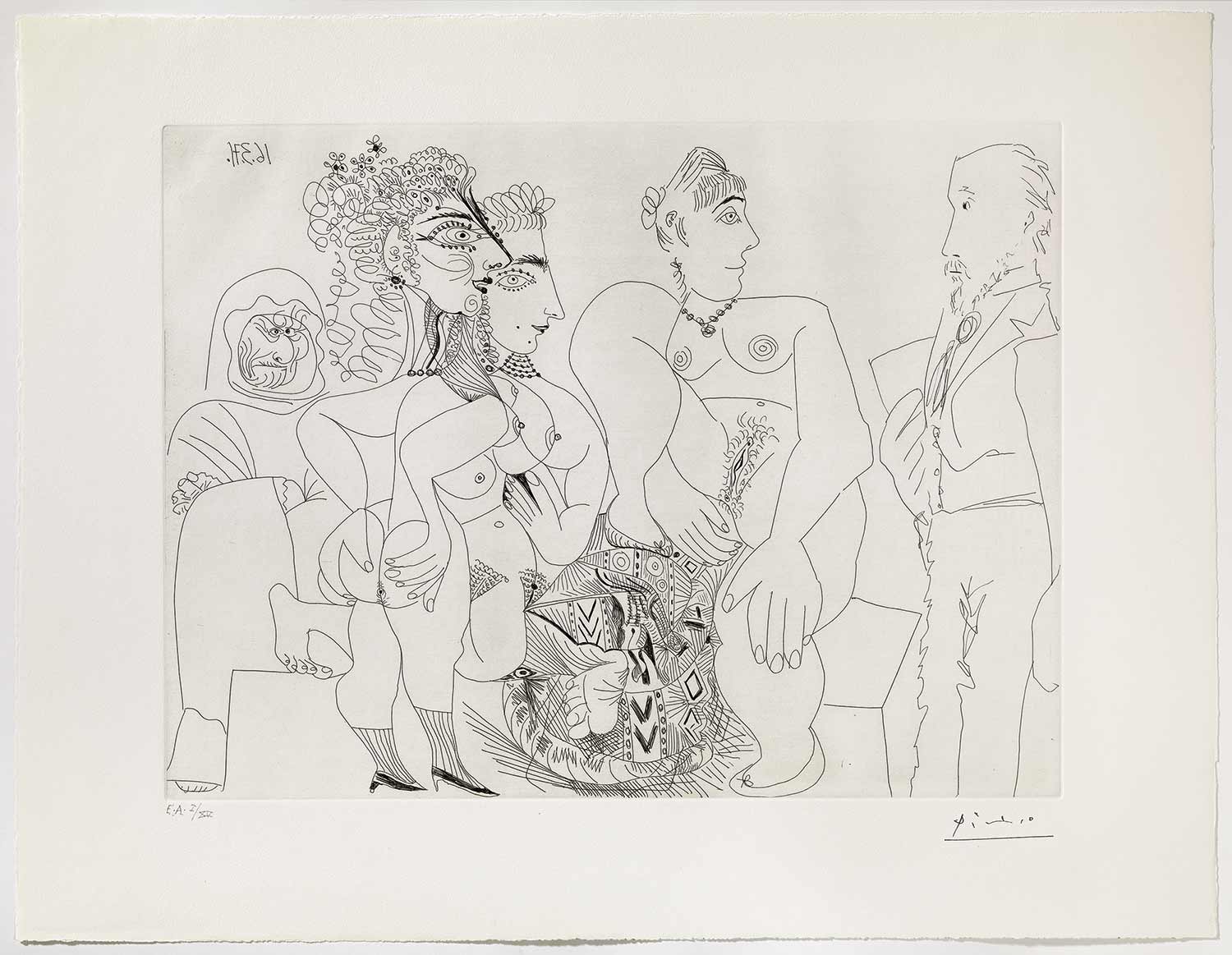 Bordell. Degas amb el seu àlbum, Celestina, tres noies i un puf marroquí