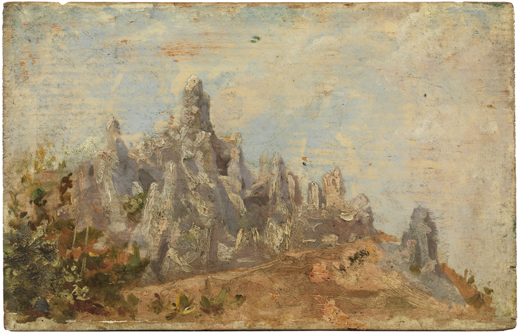 Pablo Picasso. Reproducció de la muntanya de Montserrat al parc de la Ciutadella. Barcelona, 1896. Oli sobre fusta. 10 cm x 15.6 cm. Donació Pablo Picasso, 1970. MPB 110.184