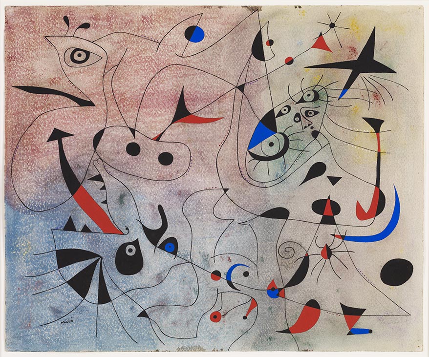 Joan Miró. "L'estel matinal". 1940. Guaix, oli i pastel sobre paper. 38 x 46 cm. Fundació Joan Miró, Barcelona © Successió Miró, 2023