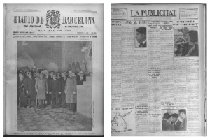 A l'esquerra, coberta del "Diario de Barcelona" del 13 de novembre de 1934, amb la foto de la inauguració del Museu d'Art de Catalunya al Palau Nacional de Montjuïc. A la dreta, article de Carles Capdevila, "Picasso al Museu", a la coberta de "La Publicitat" del 6 de setembre de 1934.