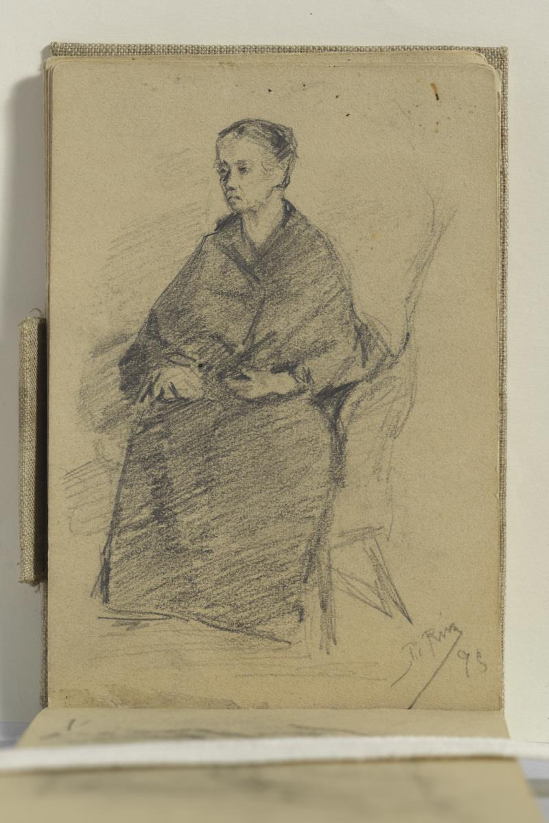 Pablo Picasso. Portrait of Aunt Pepa seated in an armchair. 1895. Graphite pencil on paper. 12 x 8.1 cm. Donationby Pablo Picasso, 1970. MPB 111.174