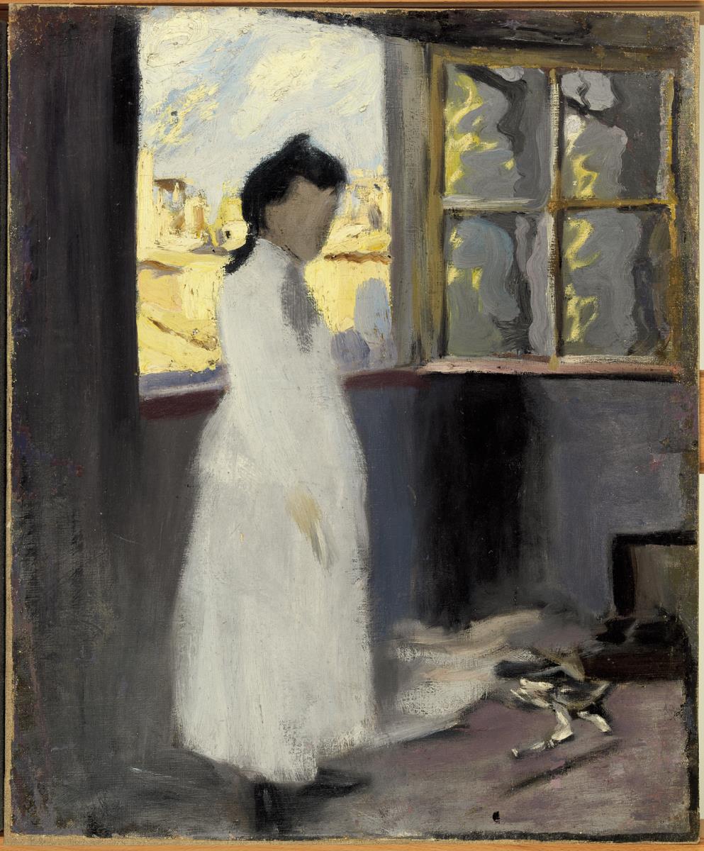 Pablo Picasso. Lola, germana de l'artista, a l'estudi de la Riera de Sant Joan. Barcelona. 1900. Oli sobre tela. 55.5 cm x 45.5 cm. Donació Pablo Picasso, 1970. MPB 110.054