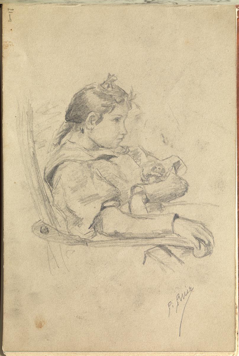 Pablo Picasso. 'Lola, germana de l'artista', amb una nina. Lola, germana de l'artista, amb una nina. Corunya, la. 1894. Llapis grafit sobre paper. 19 cm x 12.6 cm. Donació Pablo Picasso, 1970. MPB 111.417