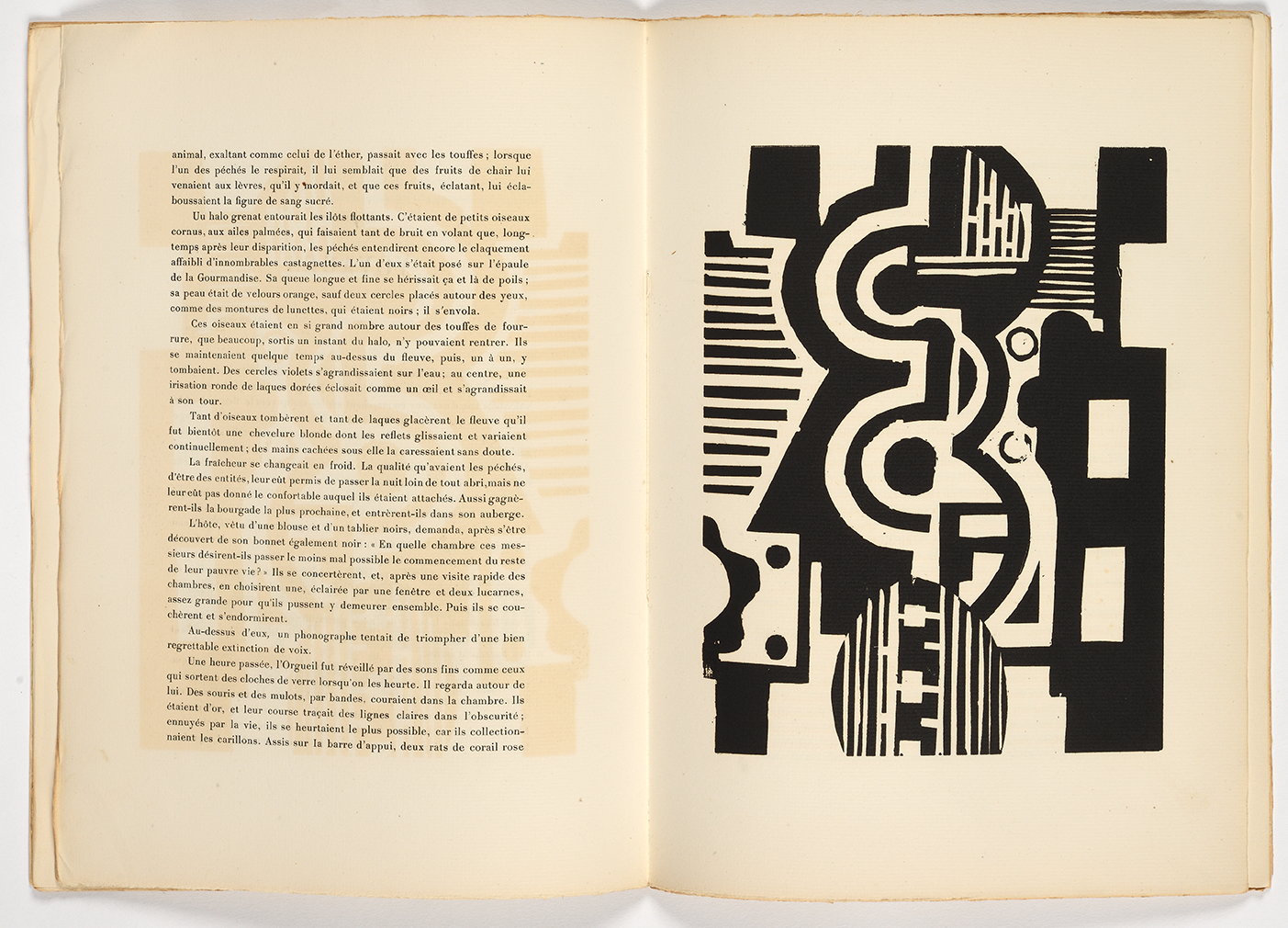 Llibre il·lustrat. Edicions Galeria Kahnweiler. Lunes en papier 1921. Text d’André Malraux i 6 xilografies de Fernand Léger impreses  per Paul Birault 40 pàgines. Tiratge de 100 exemplars numerats. © Fernand Léger, VEGAP,  Barcelona, 2022 Fotografia de Thierry Jacob Biblioteca Sophie i Emmanuel Boussard